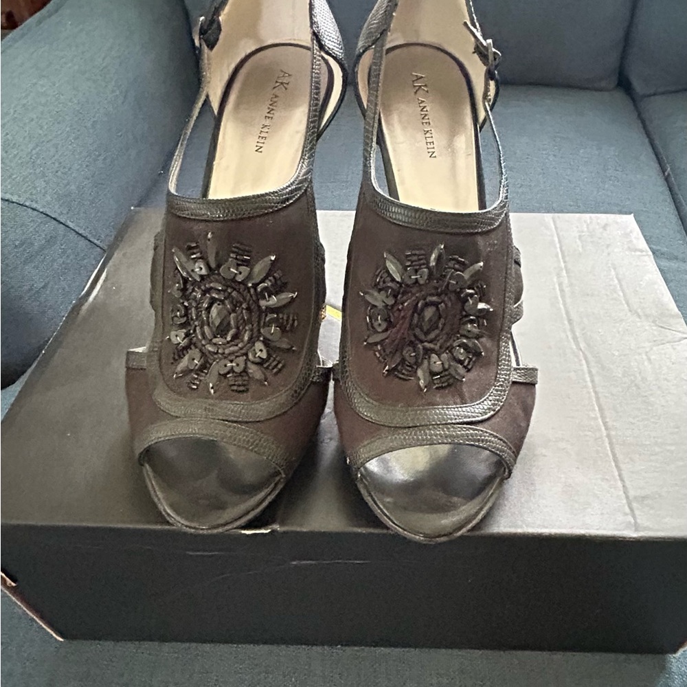 Anne Klein Black Peep-Toe Heels with Slingback